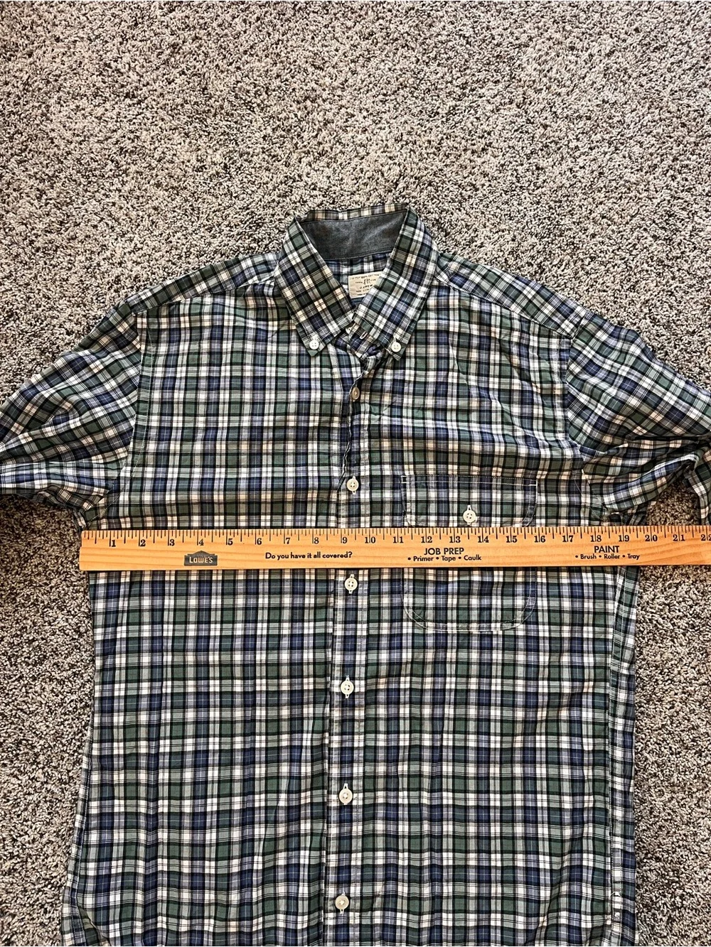 Mens J. Crew Green and Blue Plaid Cotton Button-Down Shirt Small 14-14.5 Preppy